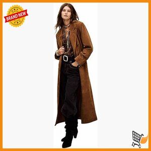 Extra Long Suede Trench Coat, Double Breasted, Dry Clean Only